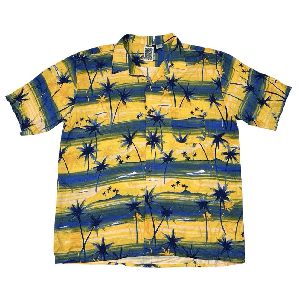 Vintage Hawaiian Shirt Mens Size XL Ocean Current Camp Button Up Beach Vacation
